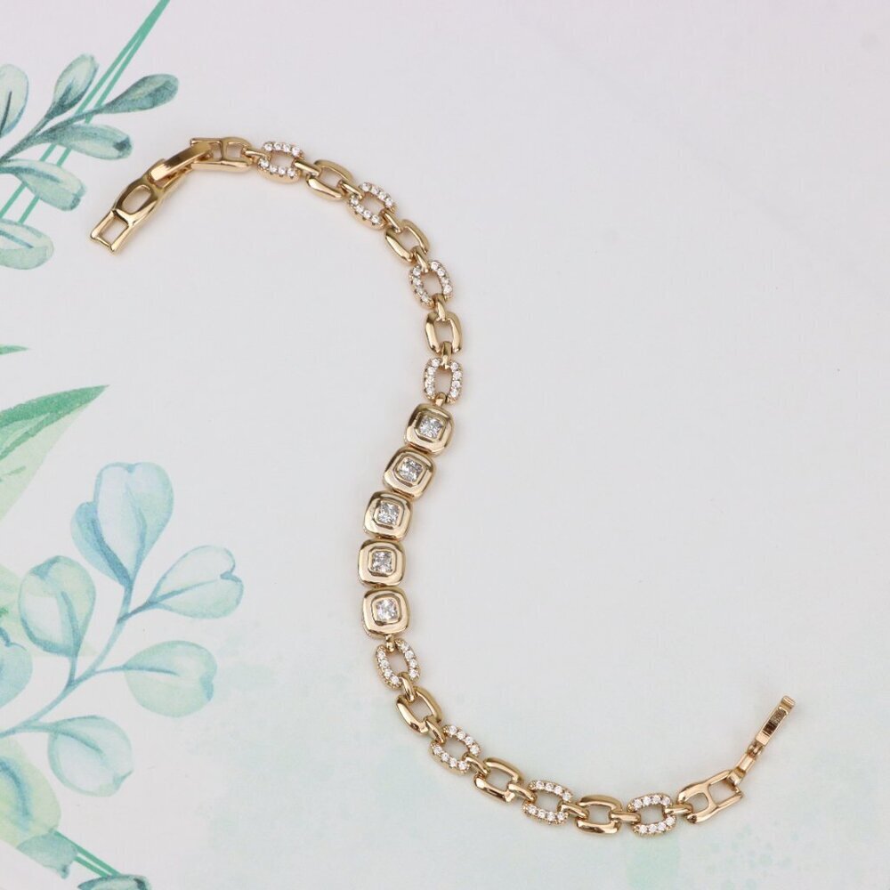 "Cushion Cut Crystal Rose Gold Link Bracelet, XPBL0770 - Picture 3 of 12